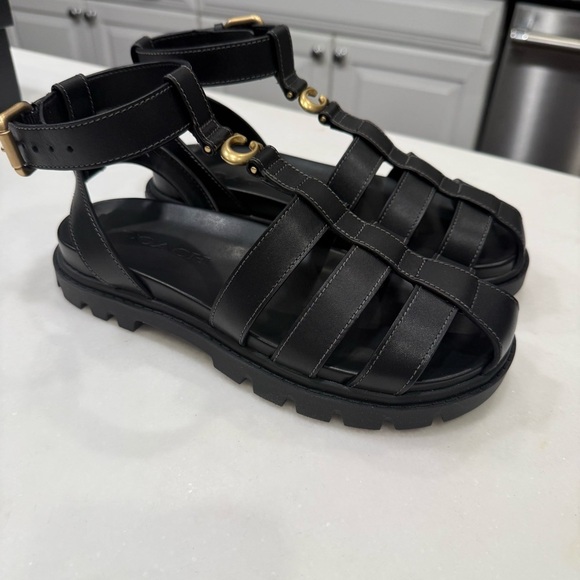 Coach Sculpted C Fisherman Sandals Black Leather Sz 6 NIB - Picture 4 of 12
